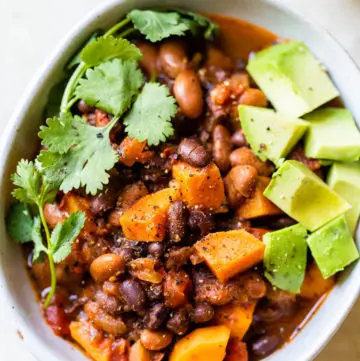 bowl of beans and sweet potatoes