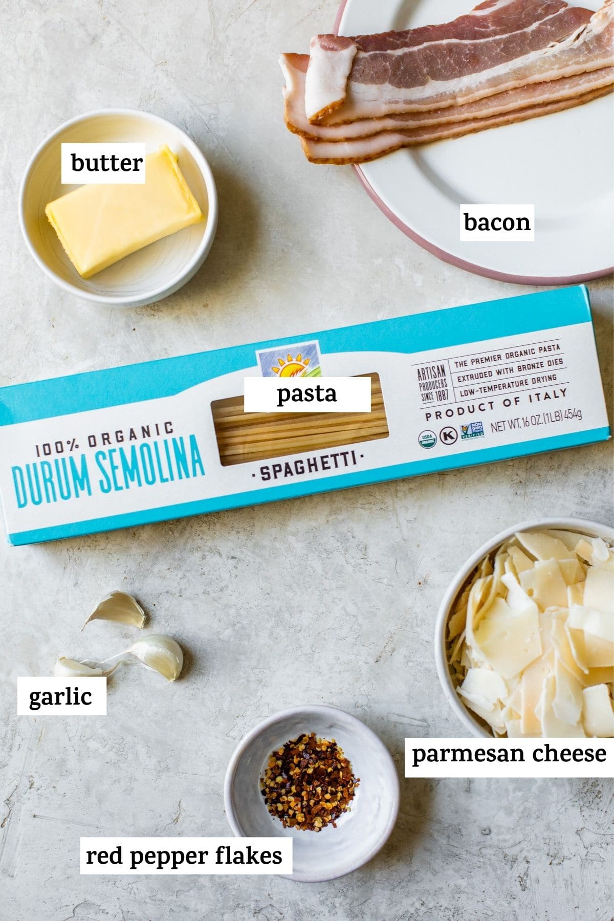 pasta ingredients with text