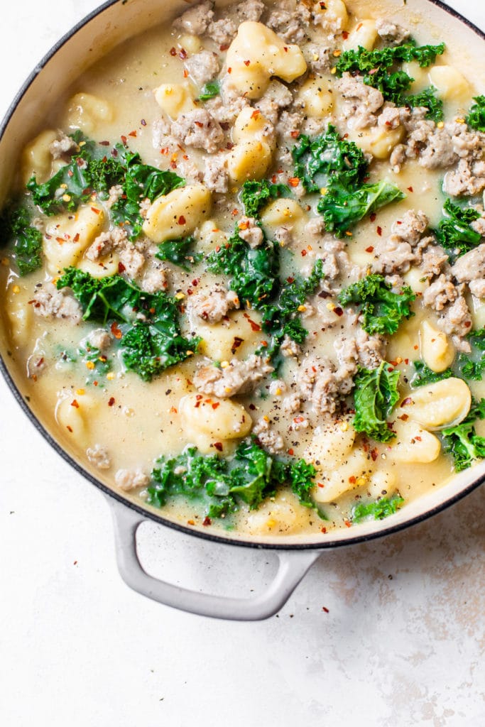 skillet with gnocchi, sausage and kale