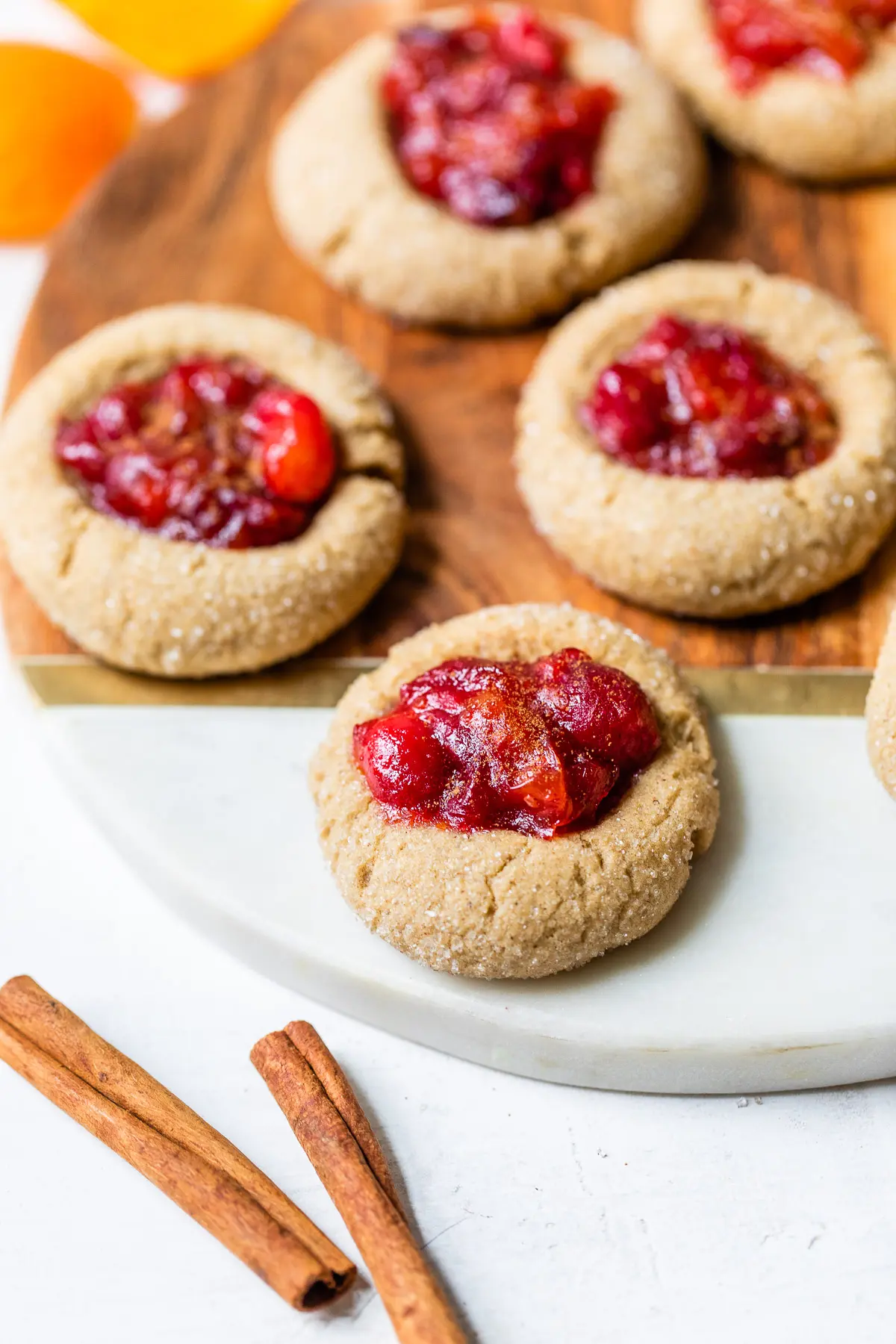 cookies with cranberry jam in the center