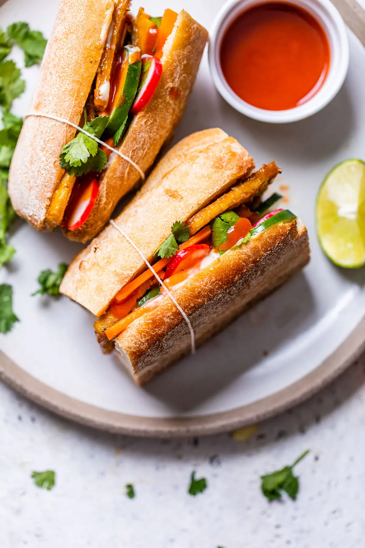 sandwich with sliced tofu and vegetables