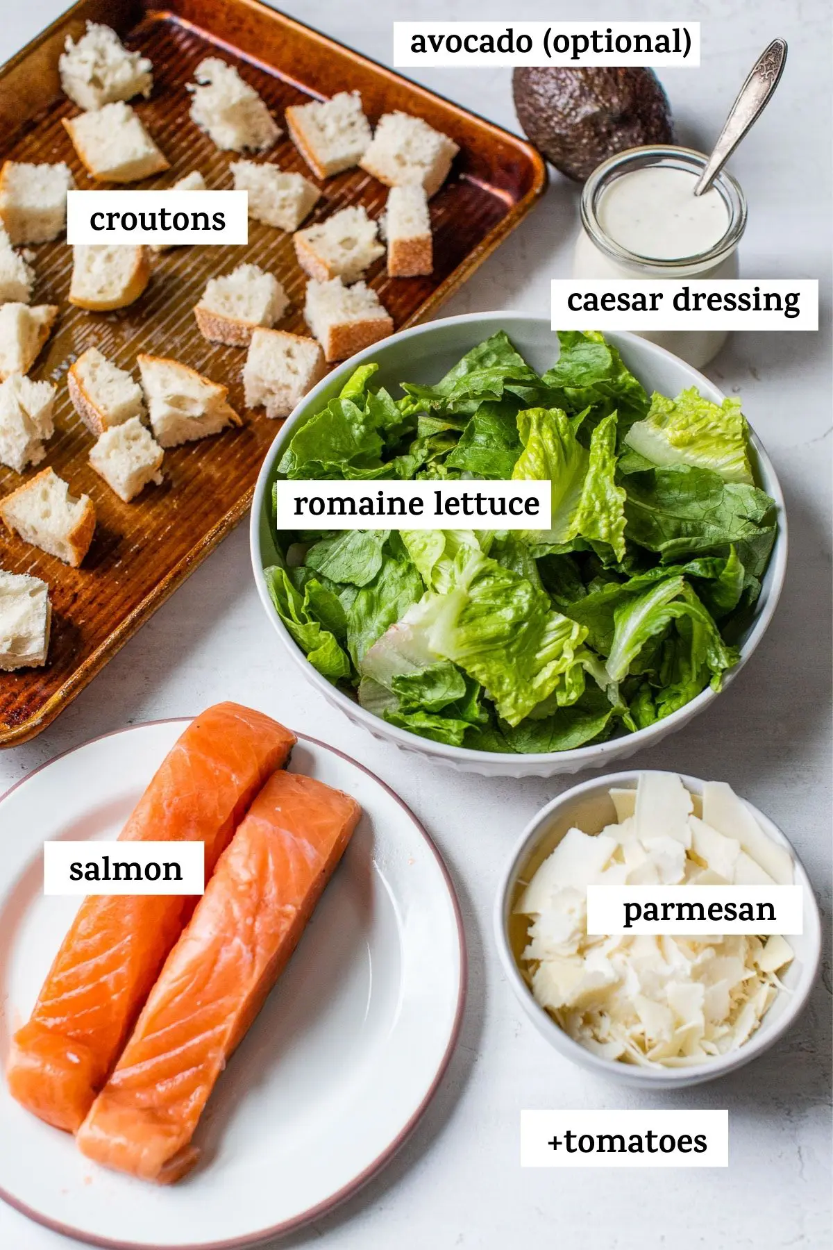 ingredients to make a salad with text overlay