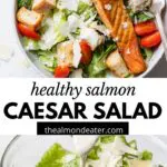 salad topped with salmon and text overlay