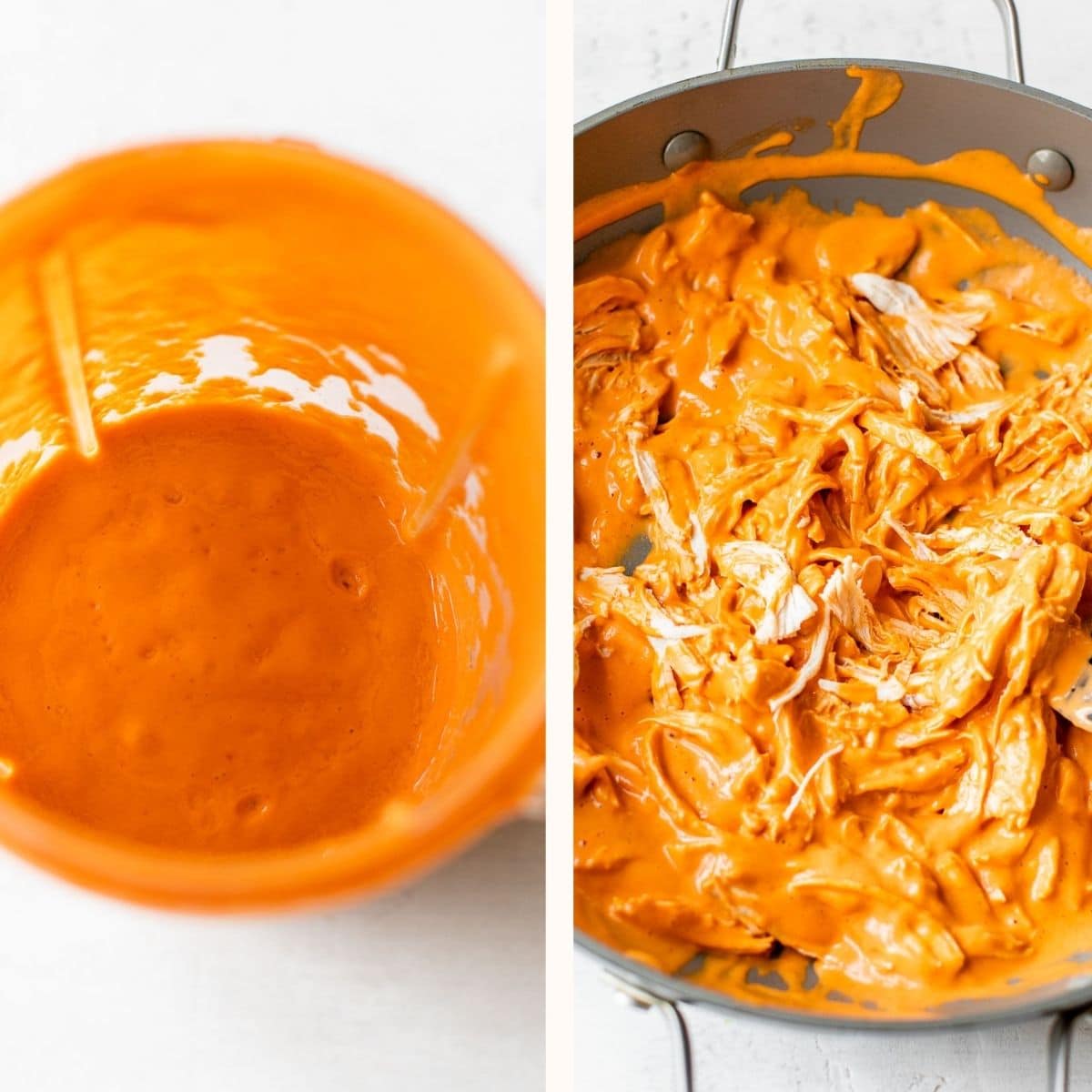chipotle sauce in a blender and shredded chicken marinated in the sauce
