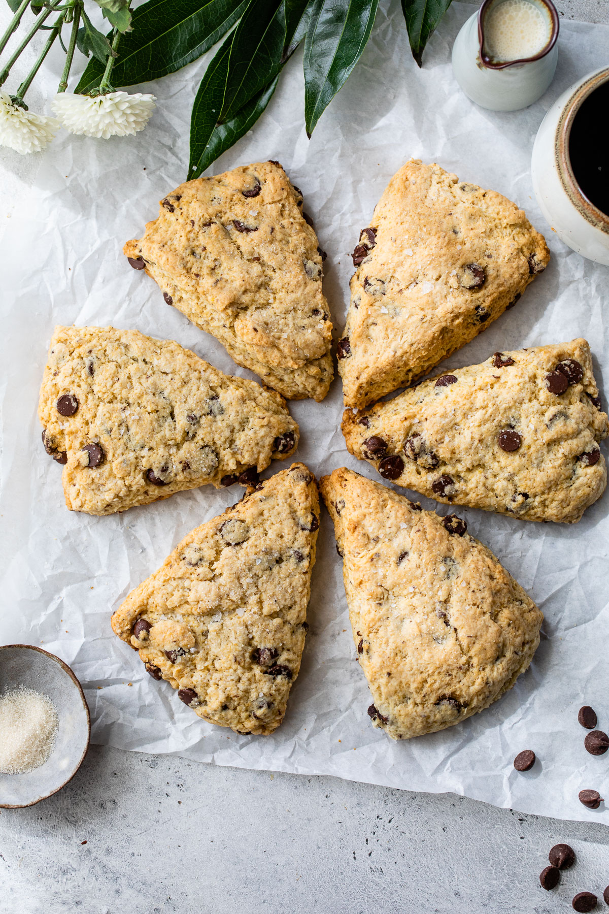 scones with chocolate chips on parchment paper