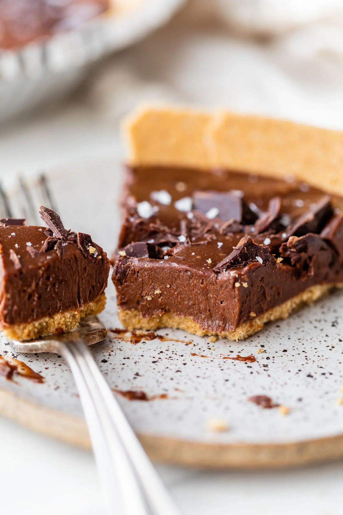 a slice of chocolate pie on a plate