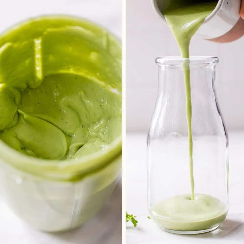 creamy green dressing in a small blender