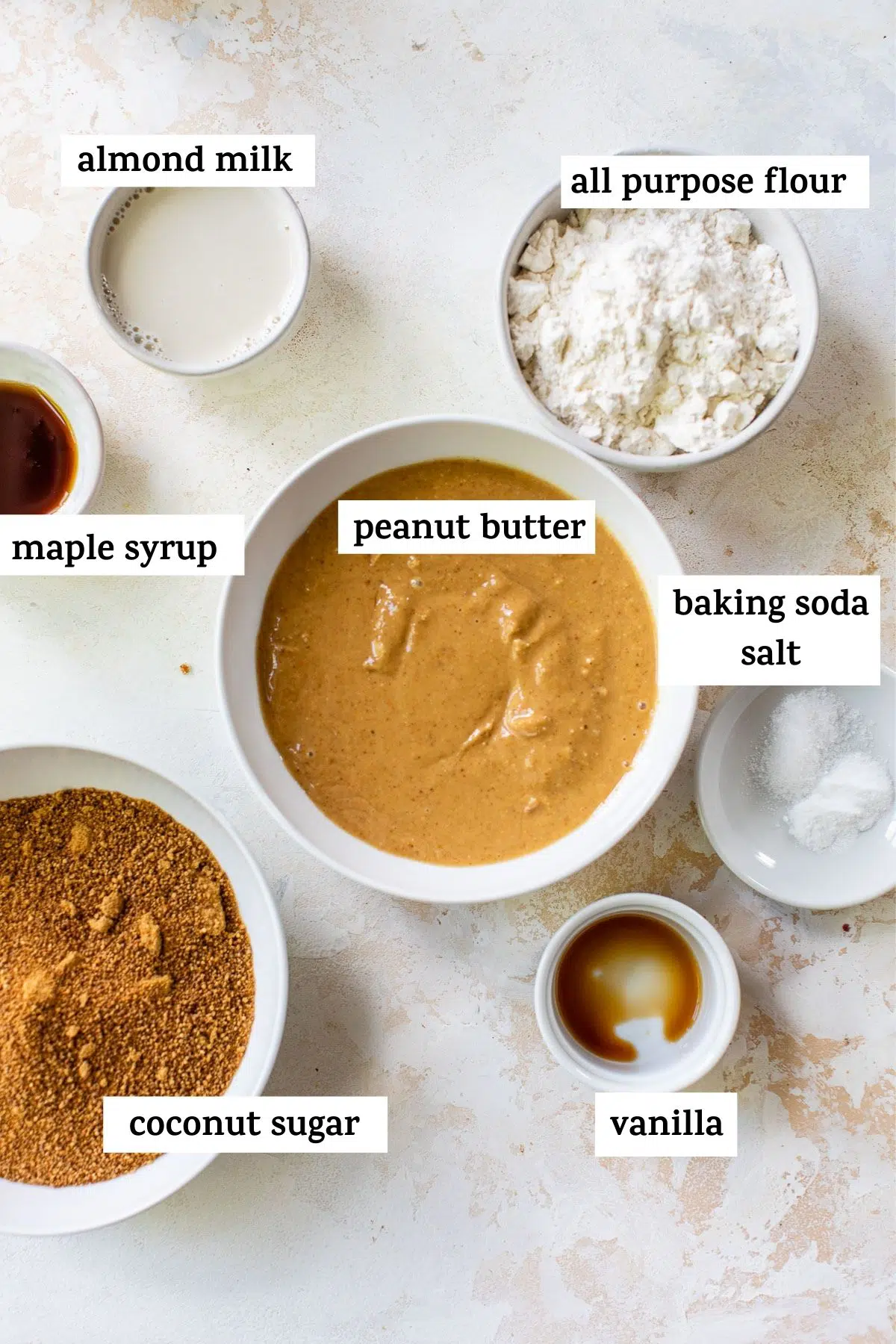 ingredients to make peanut butter cookies with text overlay