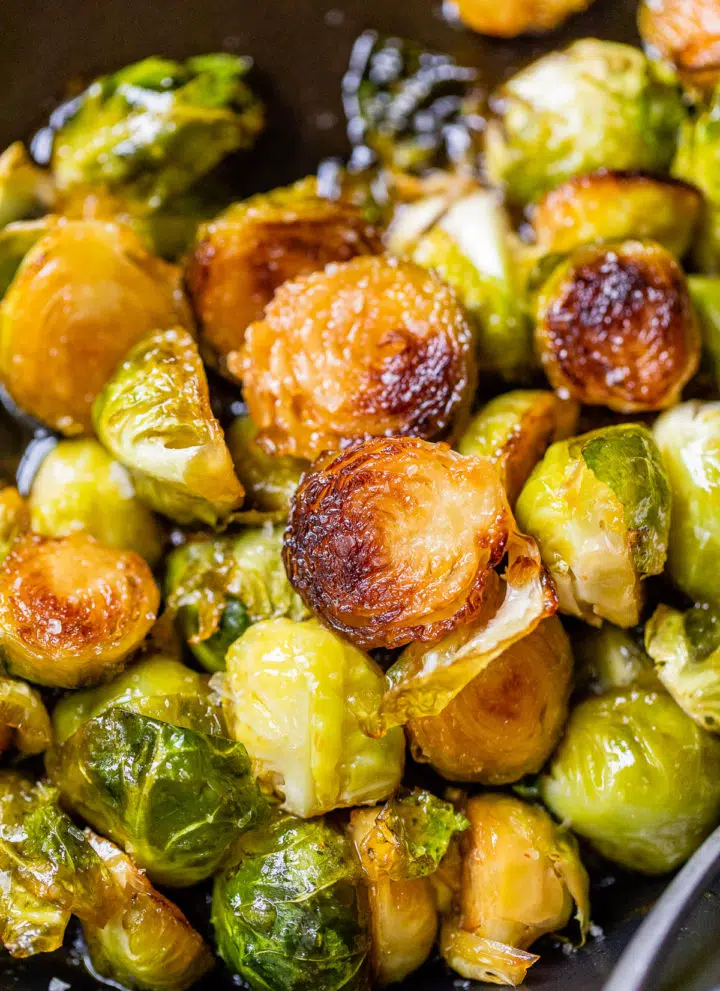 close up photo of fried brussels sprouts