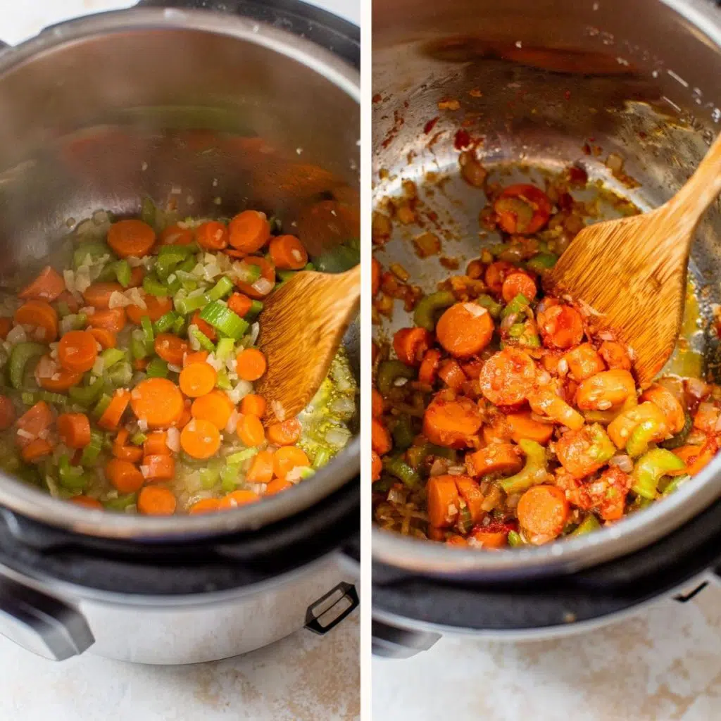 cooked carrots, celery and onion in the instant pot