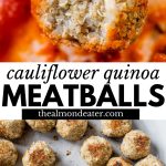 plant based meatballs in a skillet with text overlay