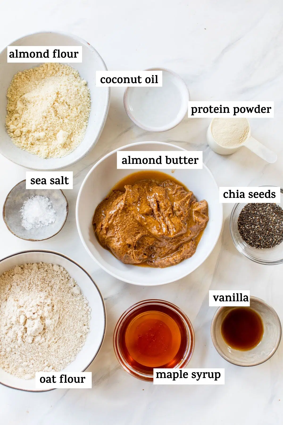 ingredients to make protein bars with text overlay