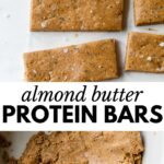 almond butter bars and the pre-bar mixture in a bowl