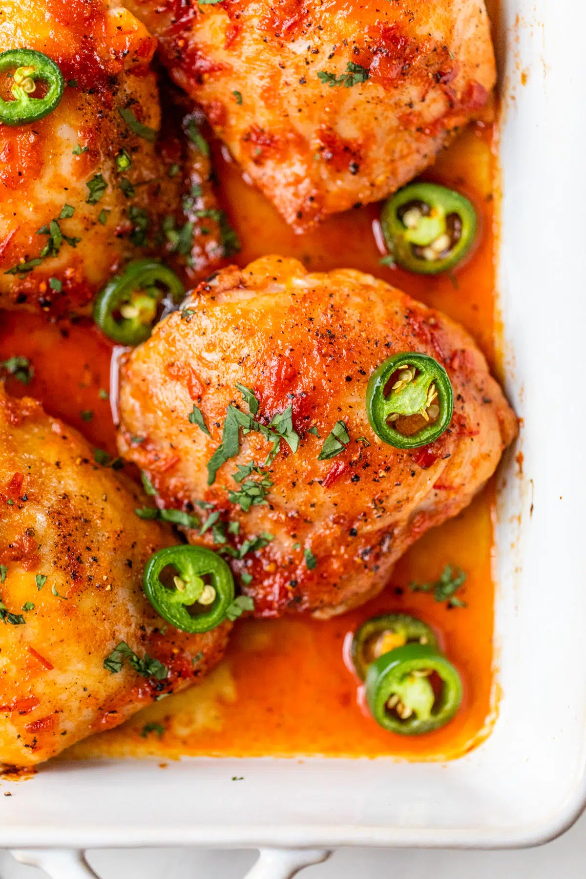 baked chicken thighs in a baking dish