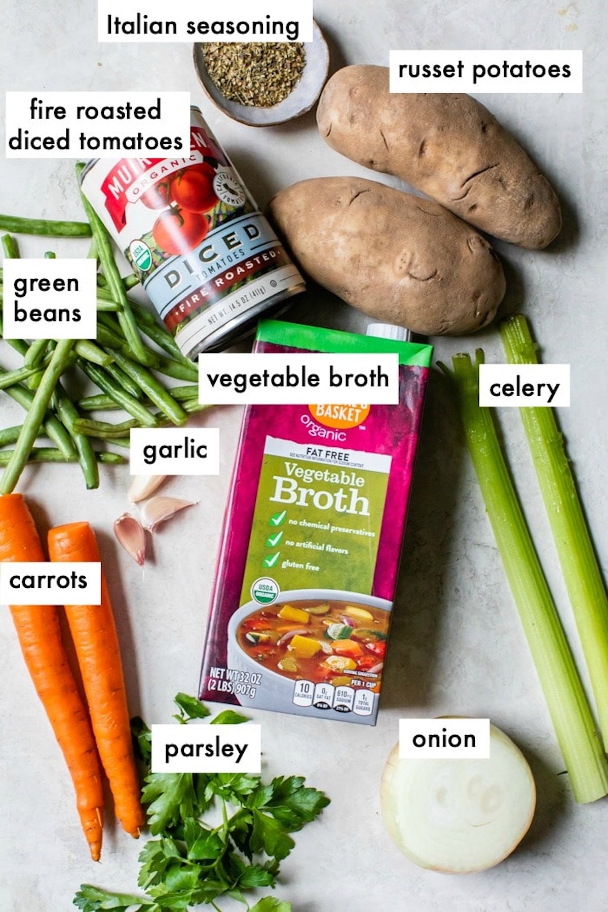 ingredients to make soup with text overlay