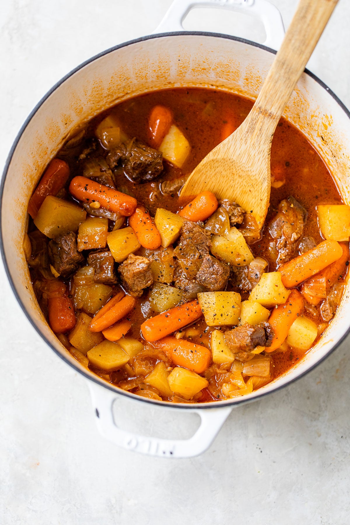 beef stew in a stock pot