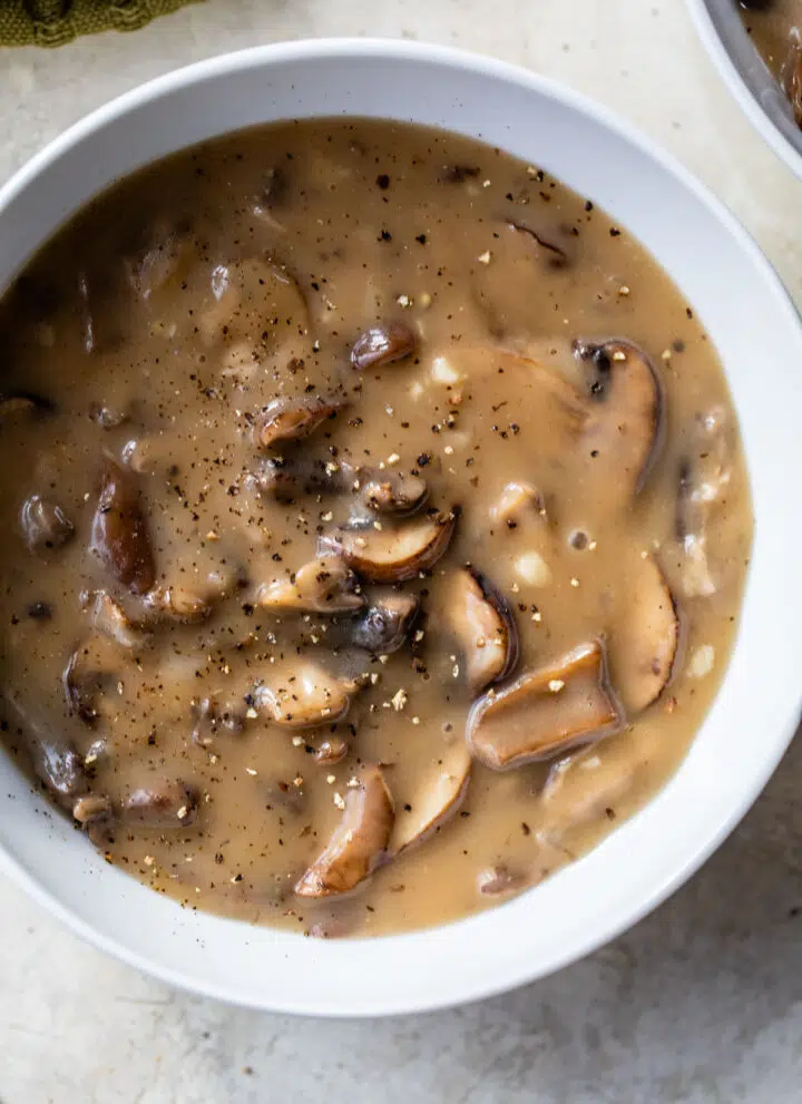 a bowl of creamy mushroom soup