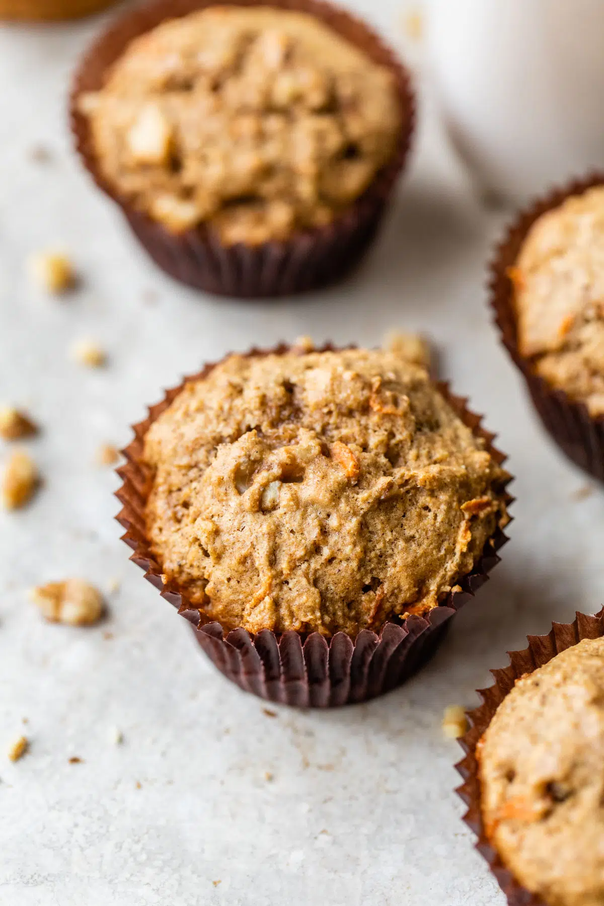 muffin filled with carrots and walnuts