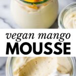 A jar of mousse topped with diced mango
