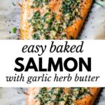 baked salmon with herbs on parchment paper