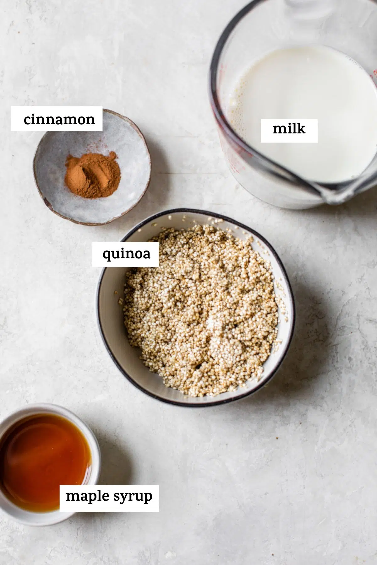 ingredients like quinoa and milk with text overlay