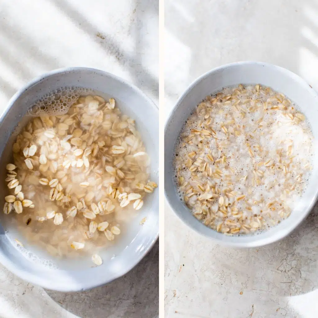 rolled oats and water in a bowl