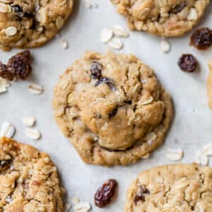 five cookies with rolled oats and raisins