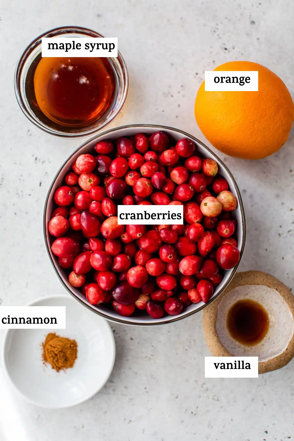 ingredients to make cranberry sauce like fresh cranberries and an orange