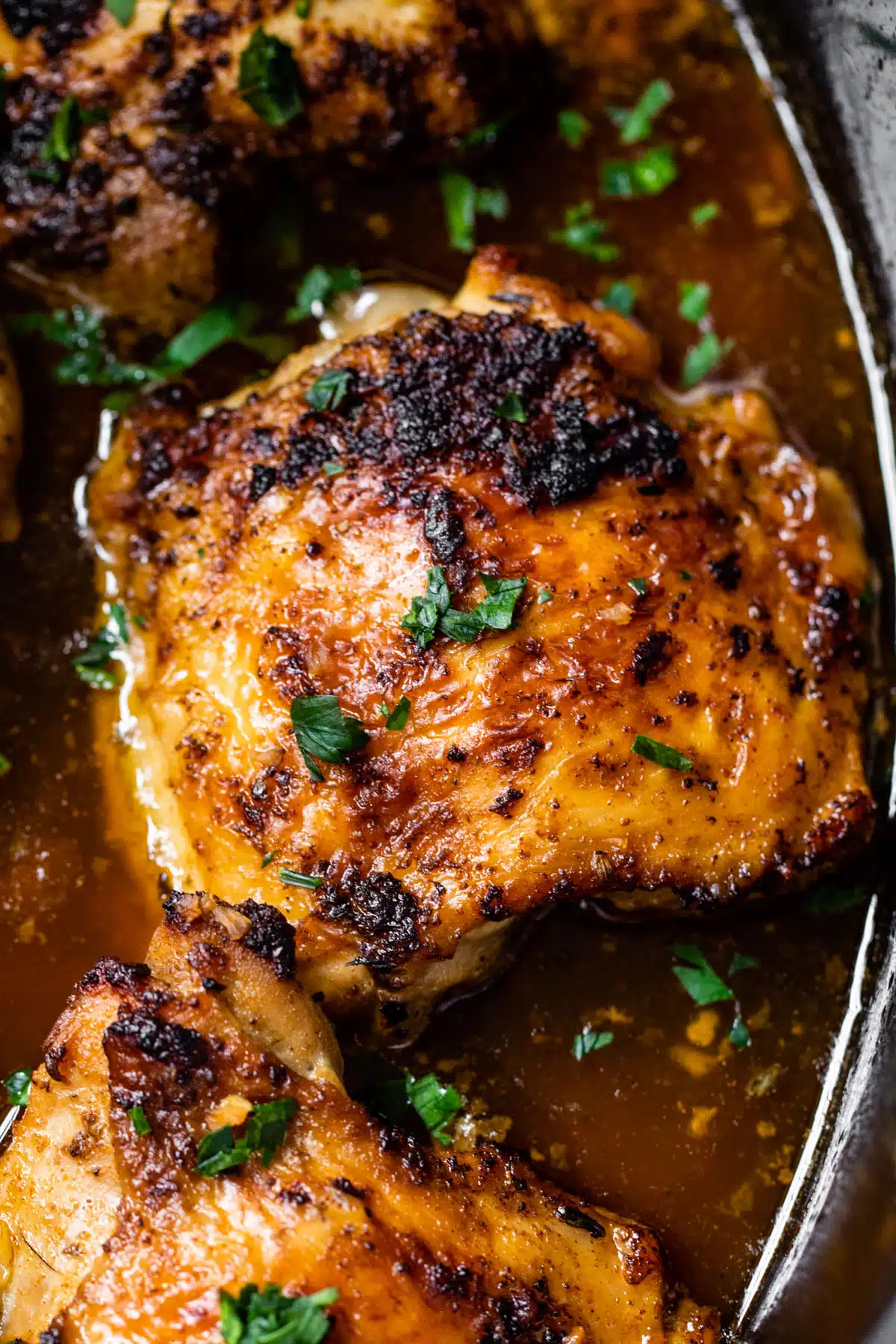 close up of a cooked chicken thigh