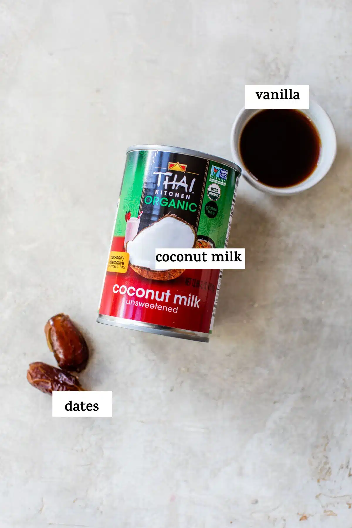 dates, canned coconut milk and vanilla extract