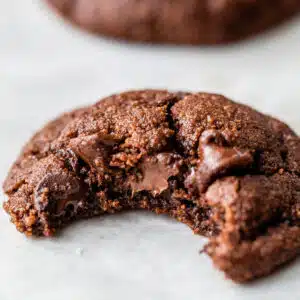 a chocolate cookie with a bite taken out of it