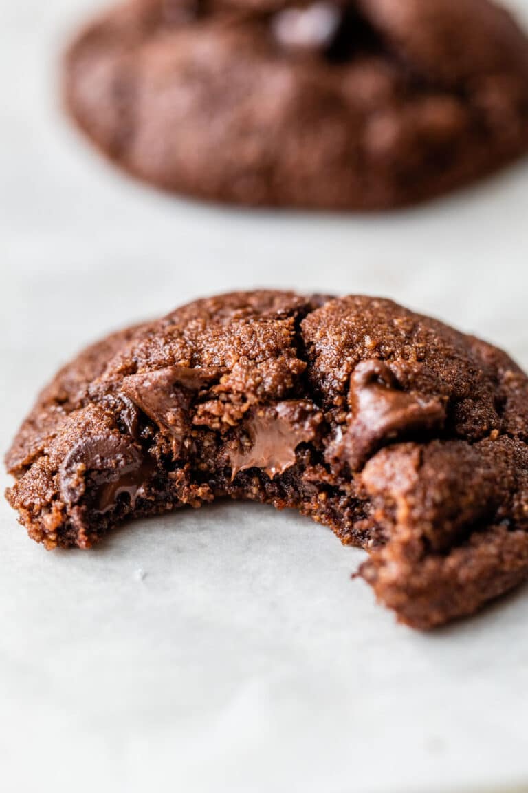 a chocolate cookie with a bite taken out of it