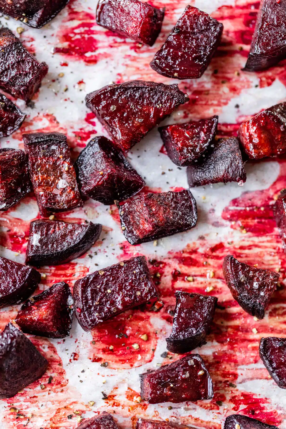roasted beets on parchment paper