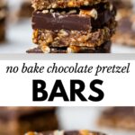 a stack of three bars on top and a pretzel bar with a bite taken out of it on bottom