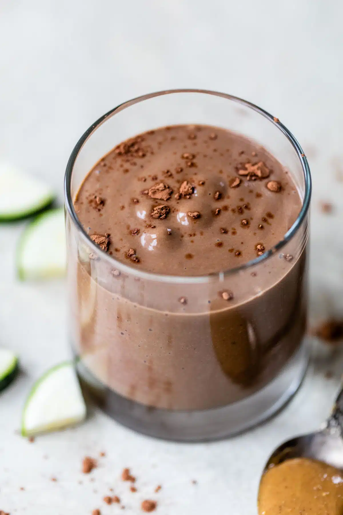 chocolate zucchini smoothie in a glass