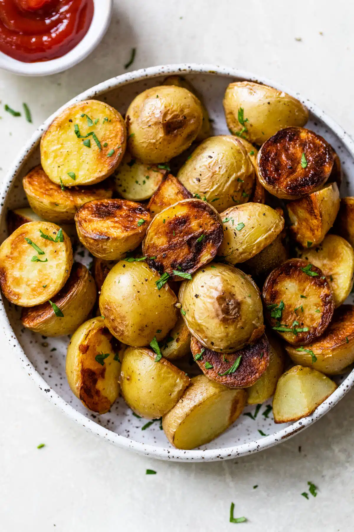 overview of grilled potatoes on a plate