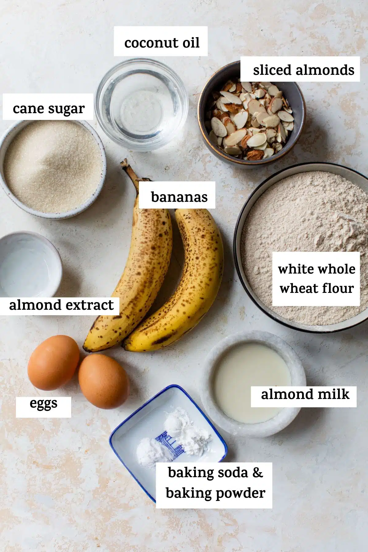 ingredients to make banana bread like bananas and flour