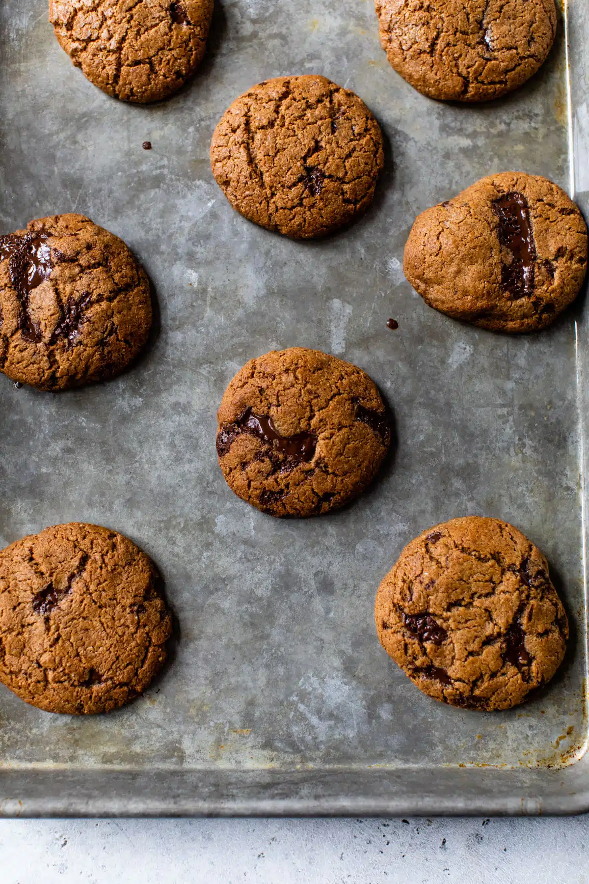 flourless chocolate chip cookies on a baking sheet