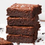 side view of a stack of paleo brownies.