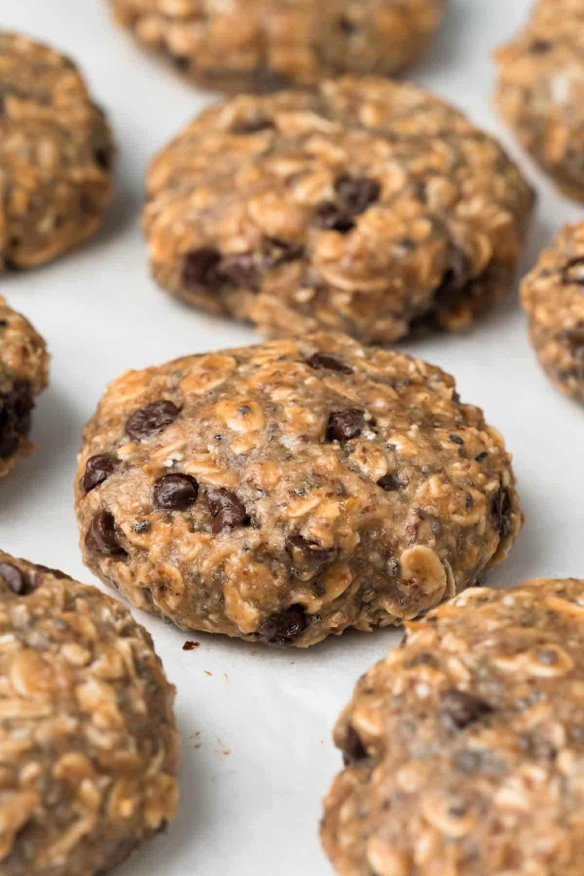 Close up on rows of baked breakfast cookies.
