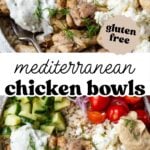 Pinterest image with overlay text, "Mediterranean Chicken Bowls".
