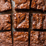 Overhead view of sliced Nutella brownies.