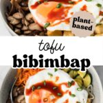 Pinterest image with overlay text, "tofu bibimbap".