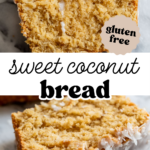 Pinterest image with 2 images of sliced coconut bread with overlay text, "sweet coconut bread".