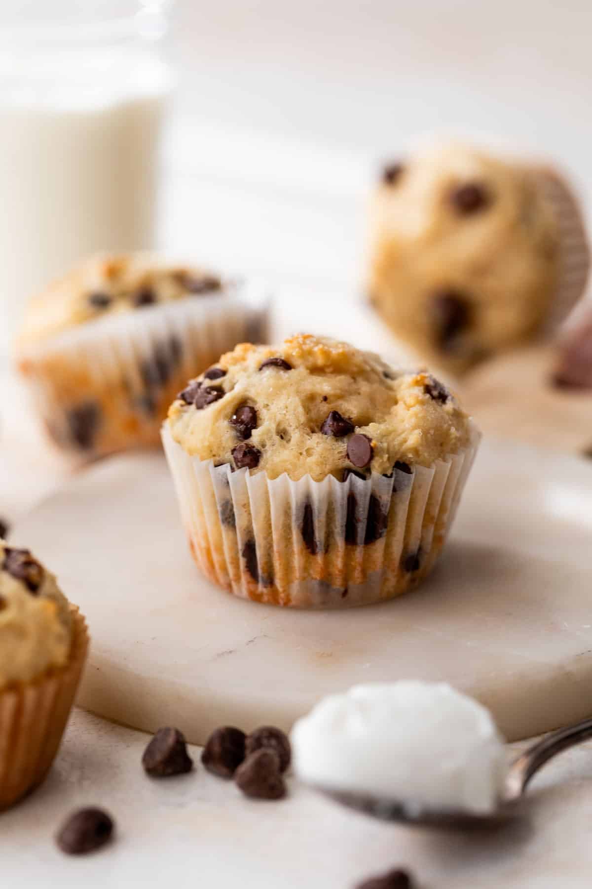 side view of a baked greek yogurt muffin.